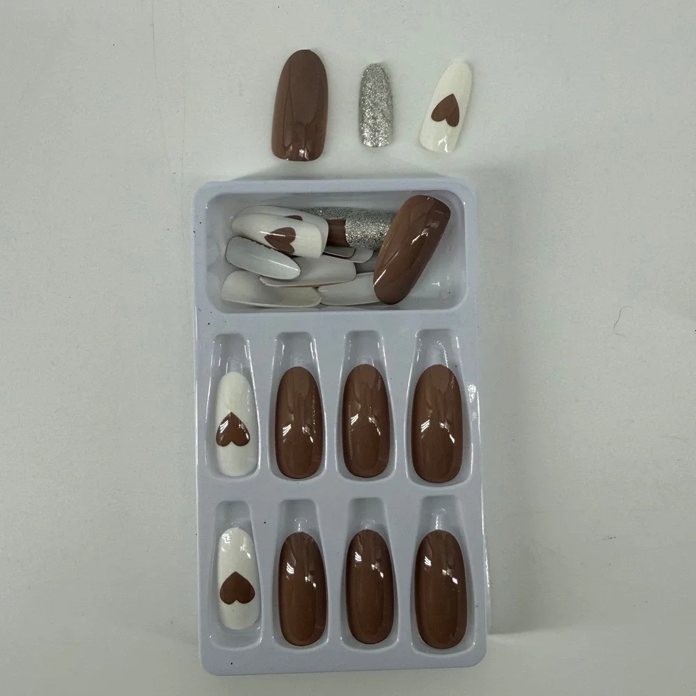 Babe Nail Co‎ 3 pack Valentines Press On Nails Heart Love Kiss Lip Glitter- long